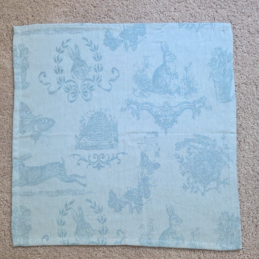 Saro Charming Blue Napkins with Rabbit and Butterfly Motifs
